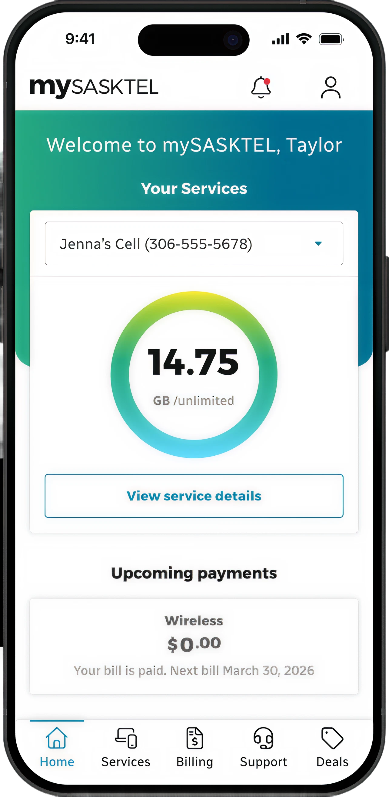 App interface on mobile device